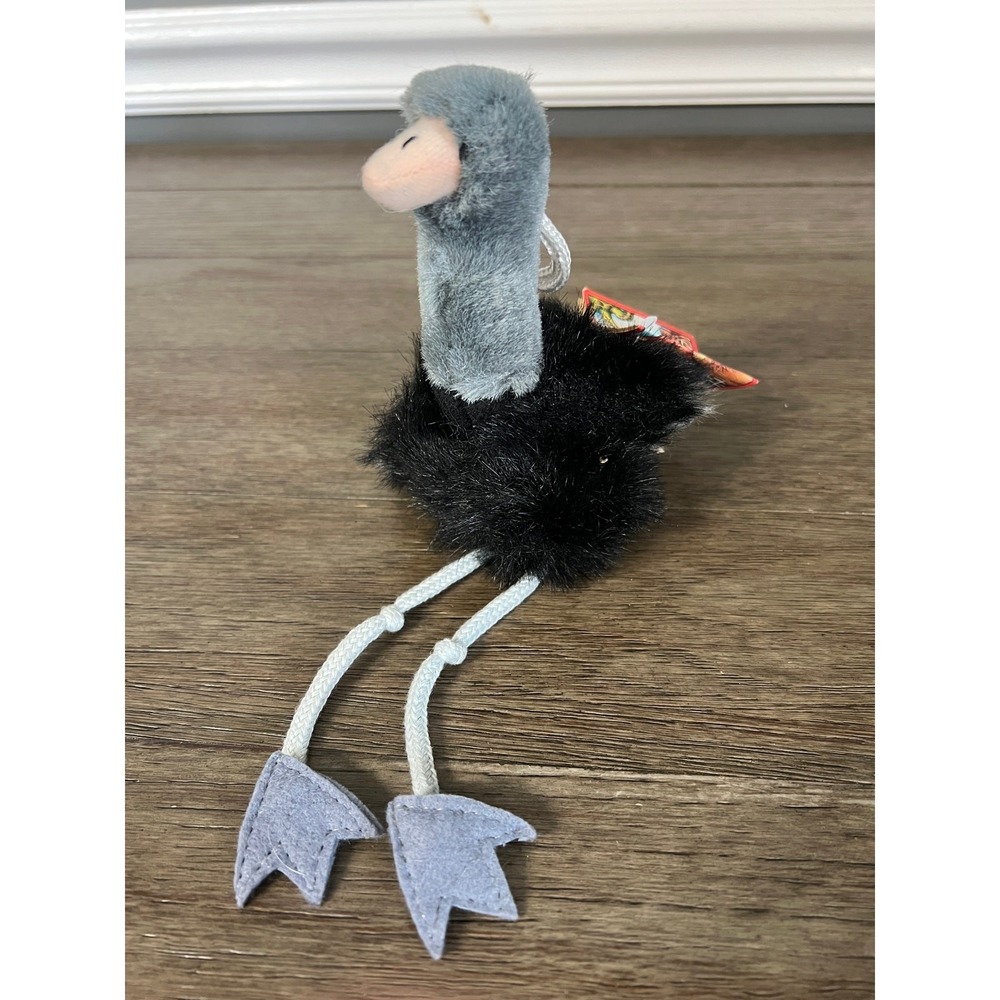 Vintage K&M International Ostrich Plush 1994 Black Grey Bird Stuffed Animal Tag